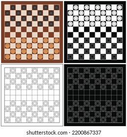 Layered editable vector illustration of checkers, also known as draughts, which is a group of strategy board game.