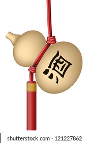 Layered editable vector illustration of chinese traditional wine bottle with calabash shape.(The chinese word means liquor, and the word on a separate layer which can easily be deleted or turned off. 