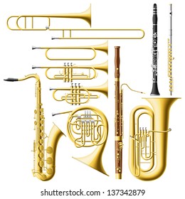 Layered editable vector illustration of collected Wind Instruments.