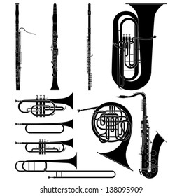 Layered editable vector illustration of collected Wind Instruments.