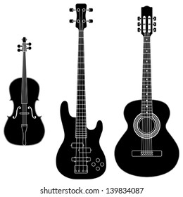 Layered editable vector illustration of collected String Instruments Silhouette.