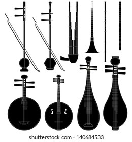 Layered Editable Vector Illustration Of Collected Chinese Music Instruments.