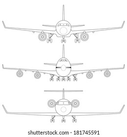 Layered editable vector illustration of collected Commercial Airplanes.