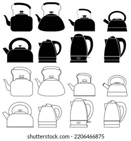Layered editable vector illustration collection of Kettles.