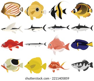 Layered editable vector illustration collection of fishes.