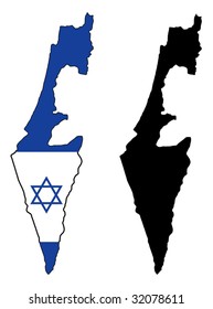 Layered editable vector illustration country map of Israel,which contains two versions, colorful country flag version and black silhouette version.