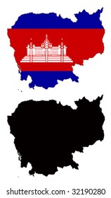 Layered editable vector illustration country map of Cambodia,which contains two versions, colorful country flag version and black silhouette version.