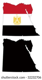 Layered editable vector illustration country map of Egypt,which contains two versions, colorful country flag version and black silhouette version.