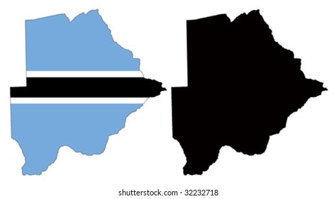 Layered editable vector illustration country map of Botswana,which contains two versions, colorful country flag version and black silhouette version.