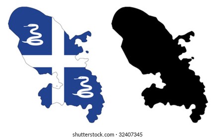 Layered editable vector illustration country map of Martinique,which contains two versions, colorful country flag version and black silhouette version.