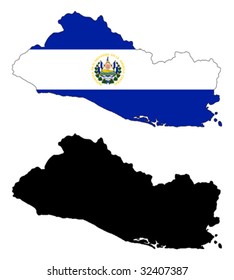 Layered editable vector illustration country map of El Salvador,which contains two versions, colorful country flag version and black silhouette version.