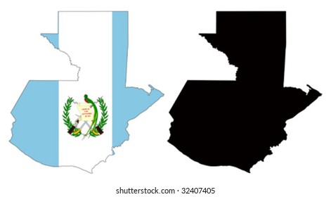 Layered editable vector illustration country map of Guatemala,which contains two versions, colorful country flag version and black silhouette version.