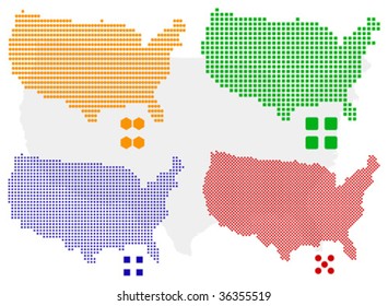 Layered editable vector illustration country map of United States,which contains four defferent pixel versions,can be used as background or material.