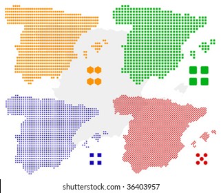 Layered editable vector illustration country map of Spain,which contains four defferent pixel versions,can be used as background or material.