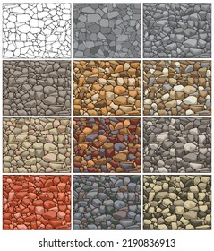 Layered editable vector illustration of different stone wall patterns.