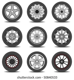 Layered editable vector illustration of different types of car wheels