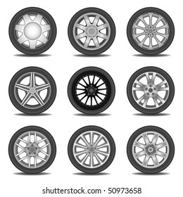 Layered editable vector illustration of different types of car wheels