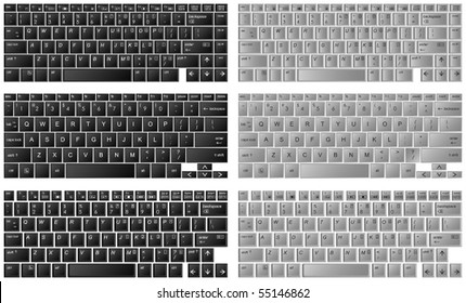 Layered editable vector illustration of different kinds of desktop keyboards.