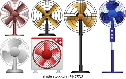 Layered editable vector illustration of different kinds of Electric Fans.