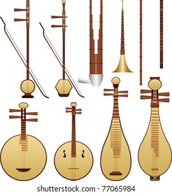 Layered editable vector illustration of different kinds of Chinese Musical Instruments.