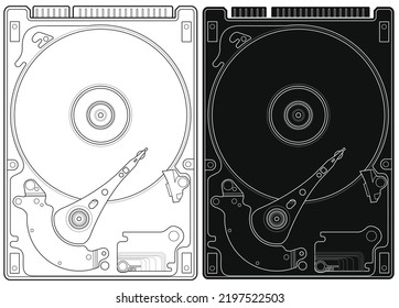 Layered editable vector illustration internal outline of computer hard disk.