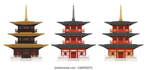 Layered editable vector illustration of Japanese traditional pagoda with three colors.