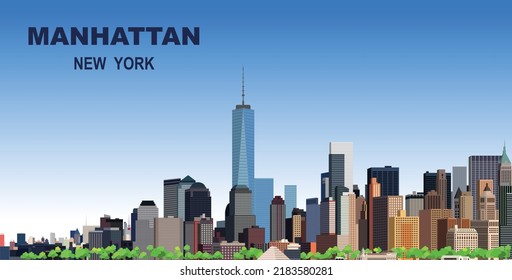 Ilustración vectorial editable por capas en Manhattan, Nueva York, EE.UU.