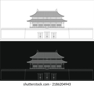 Layered editable vector illustration outline of traditional royal palace in China.