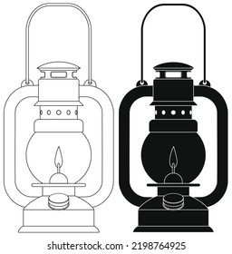 Layered editable vector illustration outline of old style kerosene lamp.