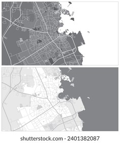 Layered bearbeitbaren Vektorgrafik-Skizze Karte von Doha, Katar