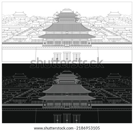 Layered editable vector illustration outline of the Forbidden City in Beijing, China.