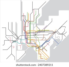 Layered editable vector illustration of overview map of urban transportation in New York,America