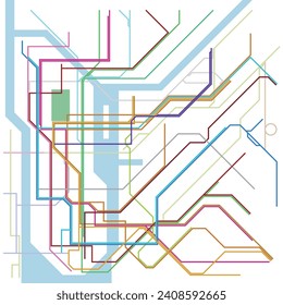 Layered editable vector illustration of overview map of urban transportation in New York City,America