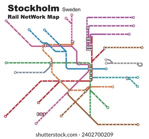 Layered editable vector illustration of Rail Network Map of Stockholm,Sweden