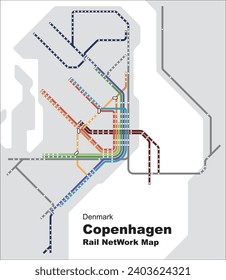 Layered editable vector illustration of Rail Network Map of Copenhagen, Denmark