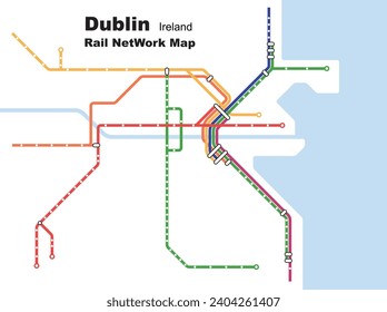 Layered editable vector illustration of Rail Network Map of Dublin,Ireland