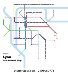 Layered editable vector illustration of Rail Network Map of Lyon,France