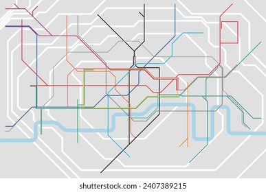 Layered editable vector illustration of Rail Network Map of London City,Britain. svg