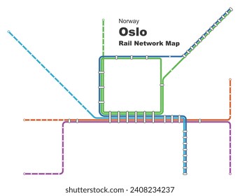 Layered editable vector illustration of Rail Network Map of Oslo,Norway