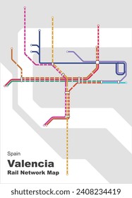 Layered editable vector illustration of Rail Network Map of Valencia,Spain