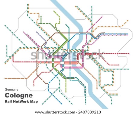 Layered editable vector illustration of Rail Network Map of Cologne,Germany