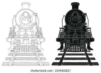 Silueta de ilustración vectorial por capas editable de locomotora de vapor de estilo antiguo.