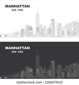 Layered editable vector illustration skyline of Manhattan, New York City, USA