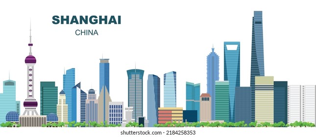 Layered editable vector illustration 
 skyline of Shanghai,China.