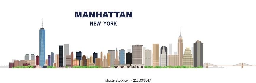 Cada edificio está en una capa separada, en el horizonte editable de ilustraciones vectoriales de Manhattan, Nueva York, Estados Unidos.