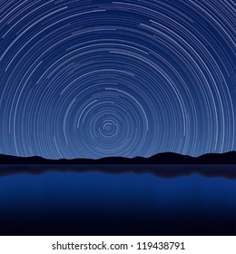 Layered editable vector illustration of Star Trail with long exposure effect.