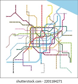 Ilustración vectorial editable por capas del diagrama del metro de la ciudad de Shanghai, China.