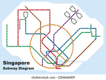 Layered editable vector illustration of the subway diagram of Singapore.