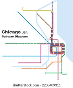 Ilustración vectorial editable por capas del diagrama del metro de Chicago, EE.UU.