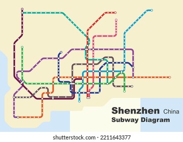Layered editable vector illustration of the subway diagram of Shenzhen,China.